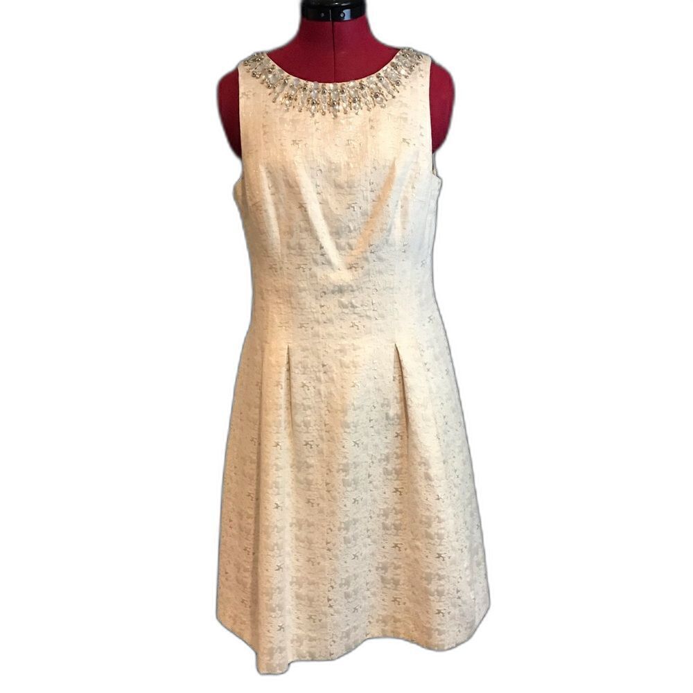 Vince Camuto Dress Women’s Size 10 Metallic Gold & White A-Line Pockets
